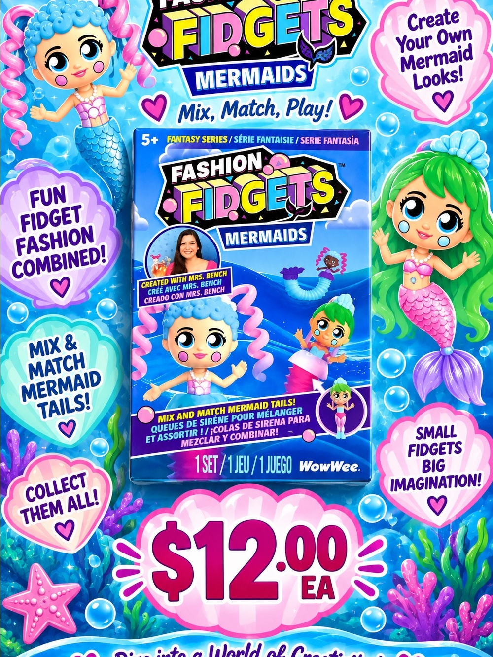 Fashion Fidgets Mermaids Mix & Match Toy — Pink & Green